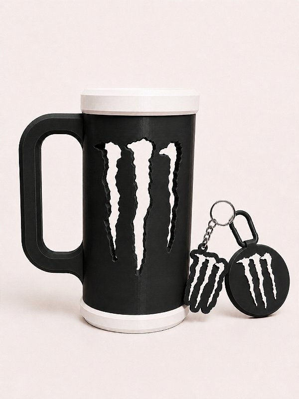 COMBO PORTA CANECA MONSTER PRETO E BRANCO