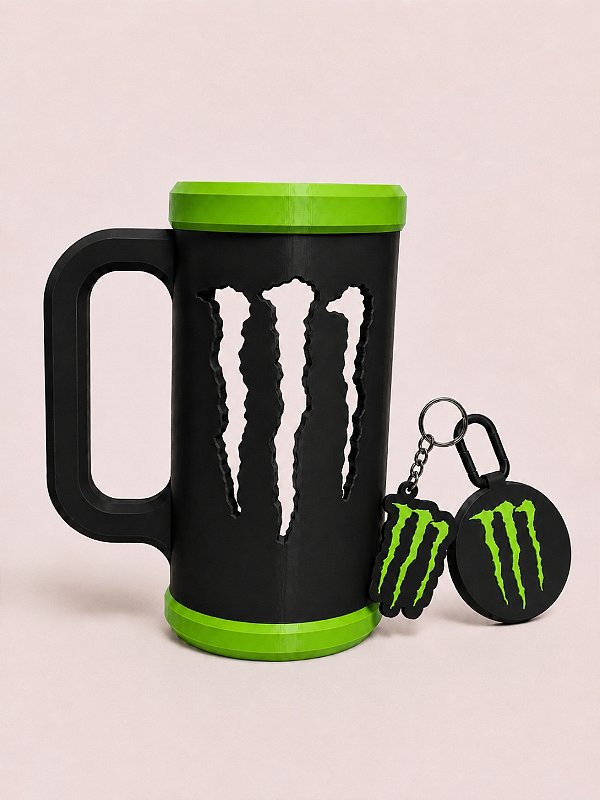 COMBO PORTA CANECA MONSTER PRETO E VERDE