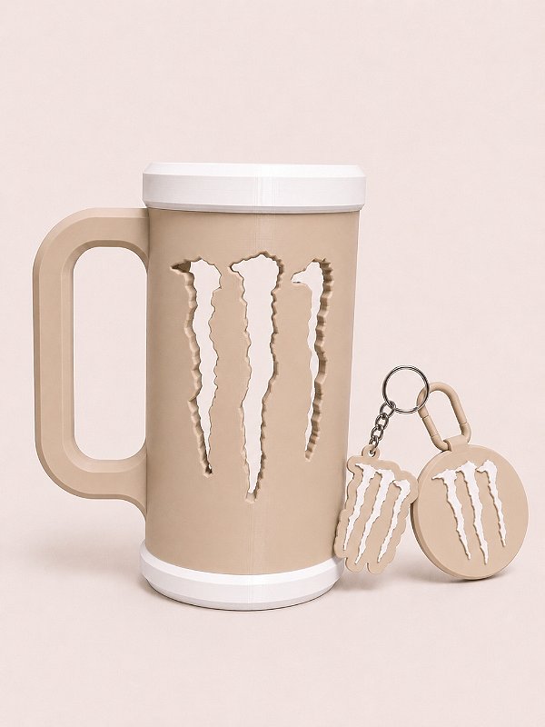 COMBO PORTA CANECA MONSTER BEGE E BRANCO