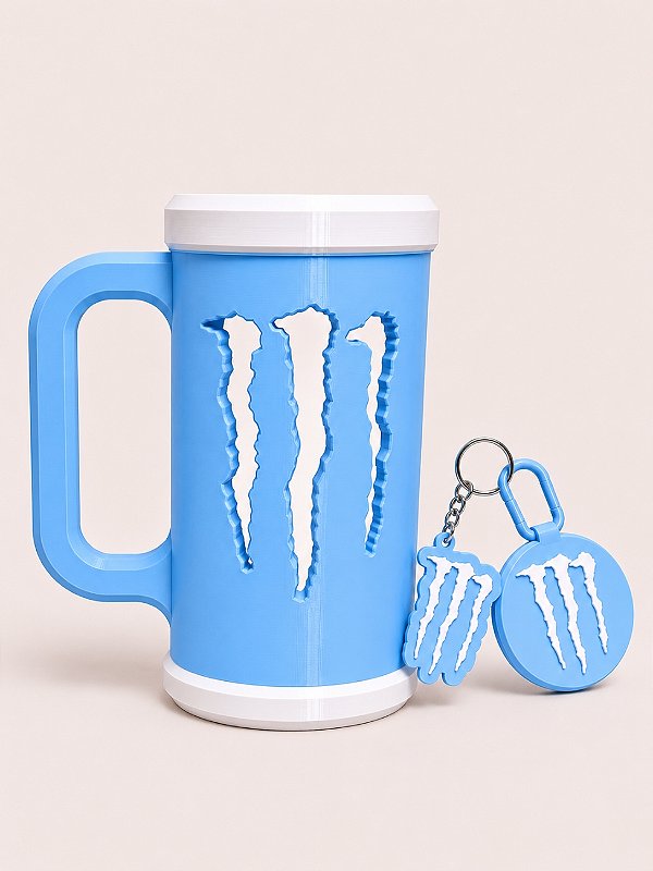 COMBO PORTA CANECA MONSTER AZUL E BRANCO