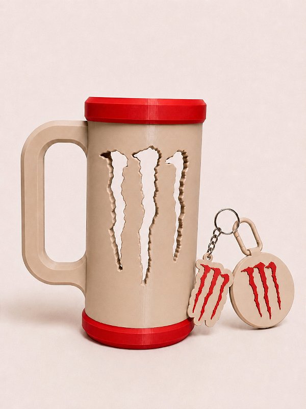 COMBO PORTA CANECA MONSTER BEGE E VERMELHO