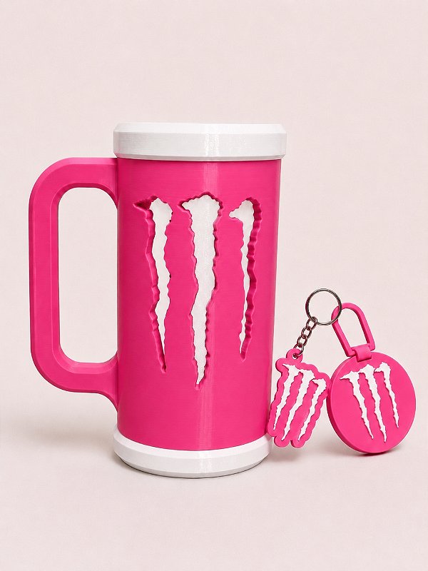 COMBO PORTA CANECA MONSTER PINK E BRANCO