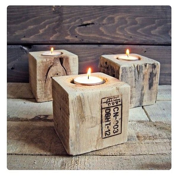 Porta velas toco de paletes