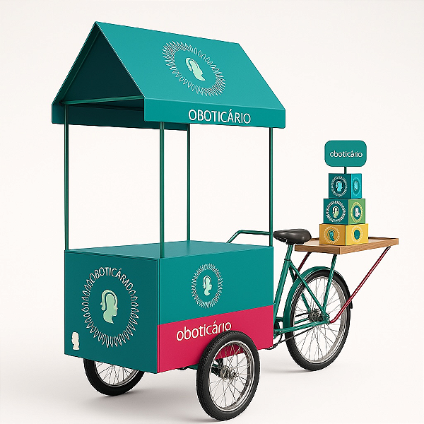 Carrinho gourmet triciclo madeira e aço