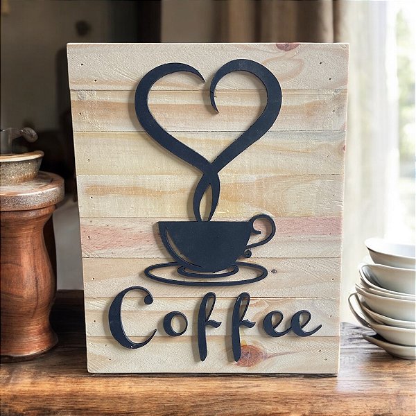 Painel cantinho do café de madeira com aplique em mdf