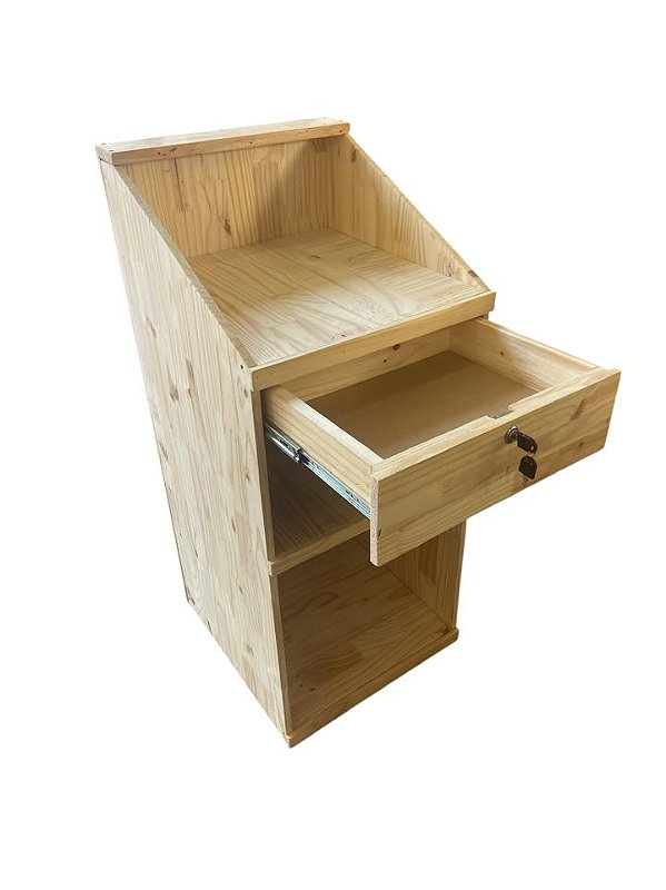 Balcão de madeira pinus para valet pequeno com gaveta
