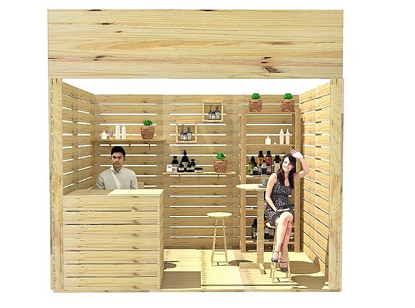 Estande feira de negócios EcoWood II de pinus sustentável para eventos e feiras de negócios - pavilhão 200x300 cm