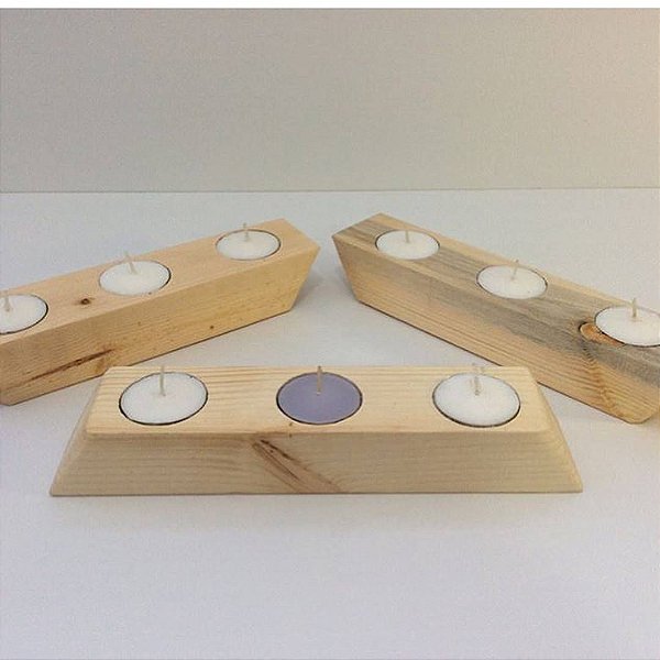 Conjunto com 3 unidades Porta velas de pinus