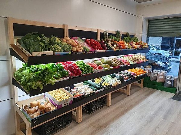 Customização para loja Linha EcoLife -  ilha, prateleiras, estantes para hortifruti, mercadinho e quitanda
