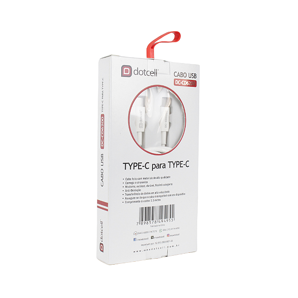 CABO USB DOTCELL DC-CD6200 Type C/Type C - Branco - FAST - 1,5 m