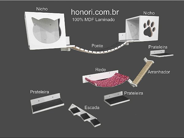 Gatil de parede - nichos para gatos  - 9 PEÇAS - linha premium