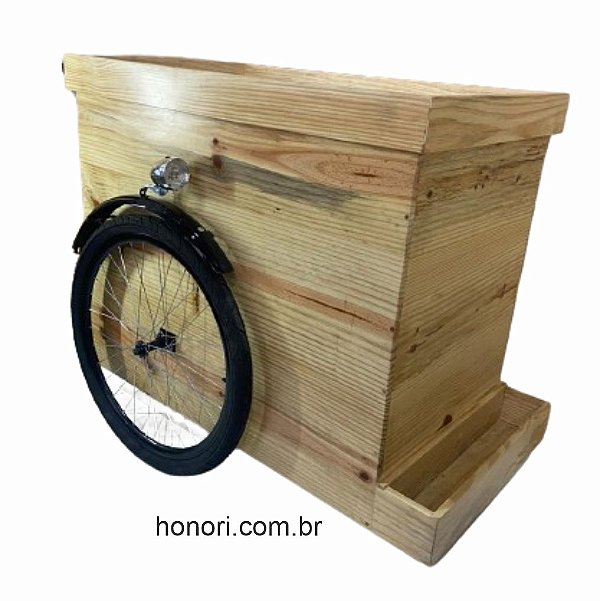Carrinho Gourmet - Food Cart com floreira - em madeira Pinus Envernizado