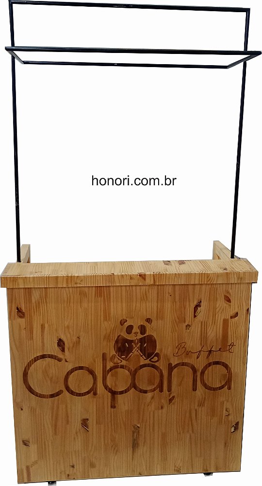 Balcão em madeira para eventos com teto - Carrinho Gourmet Desmontável