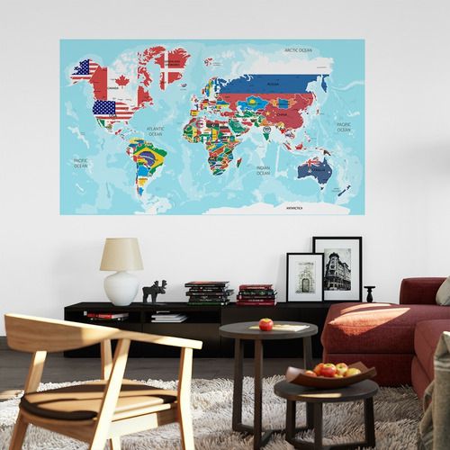 Adesivo Parede Decorativo Mapas Mundi Países Capitais