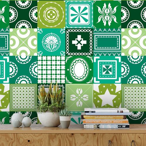 5 Metros - Papel de Parede Azulejo Verde Intenso Cozinha Lavatório