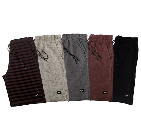 Kit 5 Bermuda Moletom Listrado Bordo Masculino Cores Sortidas Treino Academia Casual