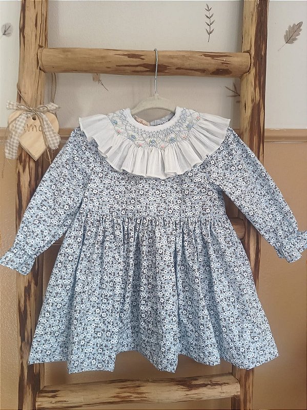 Vestido Ponto Smock azul