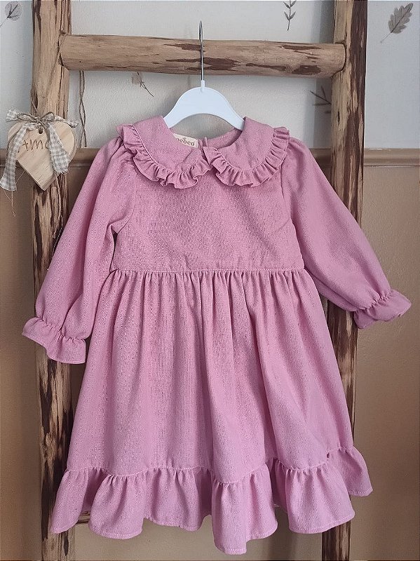 Vestido Margarida Manga Longa com Babado na Gola