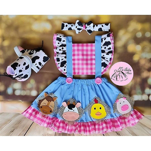 Vestido Temático Fazendinha Infantil Rosa Pink