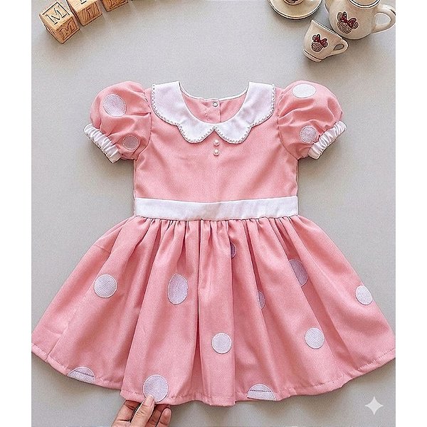 Jardineira Rosa Romper Minnie Vestido Disney