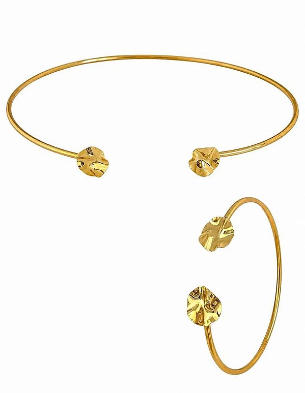 Conjunto Choker Aro e Bracelete Círculo Martelado