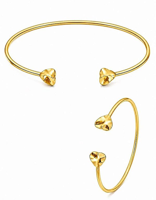 Conjunto Choker Aro e Bracelete Coração Martelado
