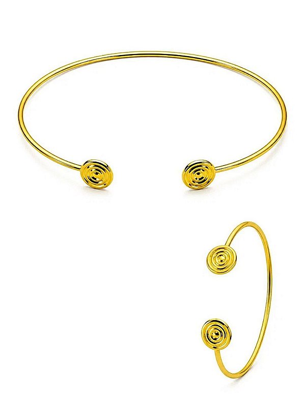 Conjunto Choker Aro e Bracelete Círculo Detalhado