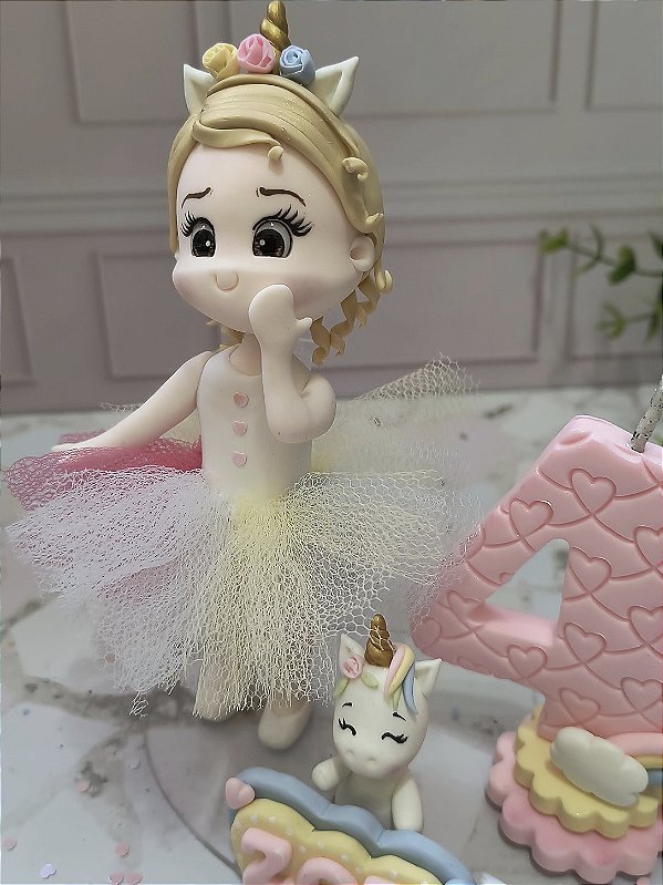 Topo Menina Unicórnio em Biscuit Personalizado