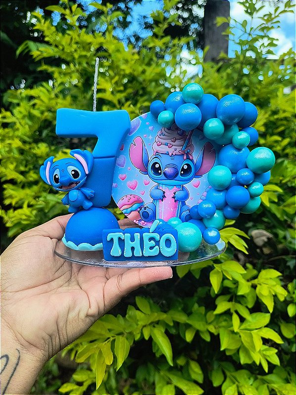 Topo de Bolo Cenário Stitch Personalizável