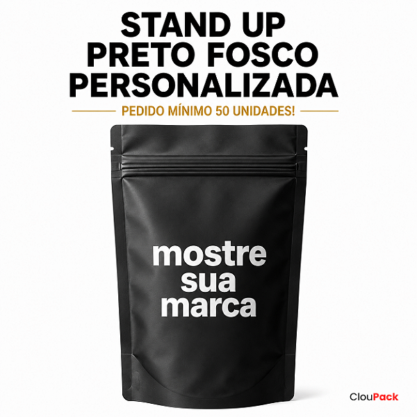 50 unids Personalizadas Embalagem Stand Up Preto Fosco