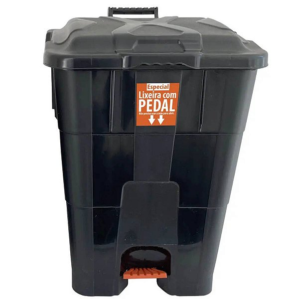 Lixeira Com Pedal 60L Retangular Preta Reforçada Multiuso Antares