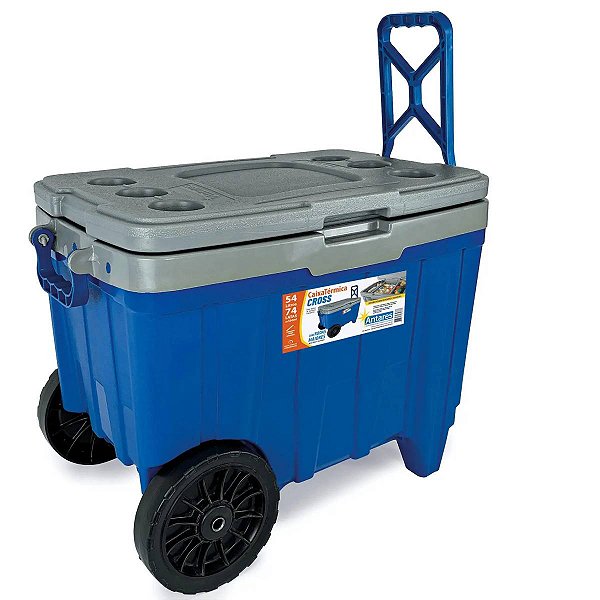 Cooler Caixa Térmica CROSS 54 Litros Com Rodas, Alças Divisórias e Bandeja Perfeita para Lanches, Viagens Antares