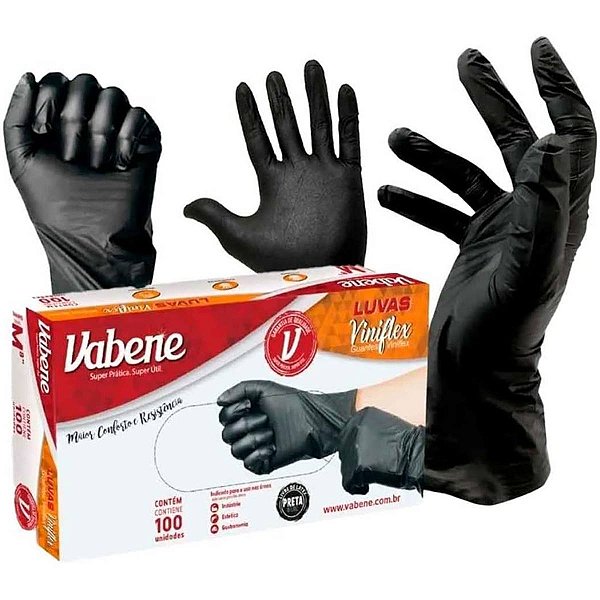 Luva Preta Viniflex 100un P Descartável Sem Pó Vabene
