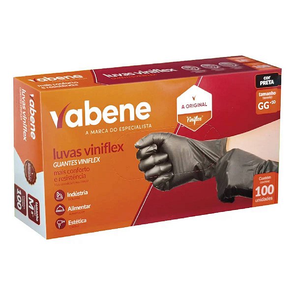 Luva Preta Viniflex 100un GG Descartável Sem Pó Vabene