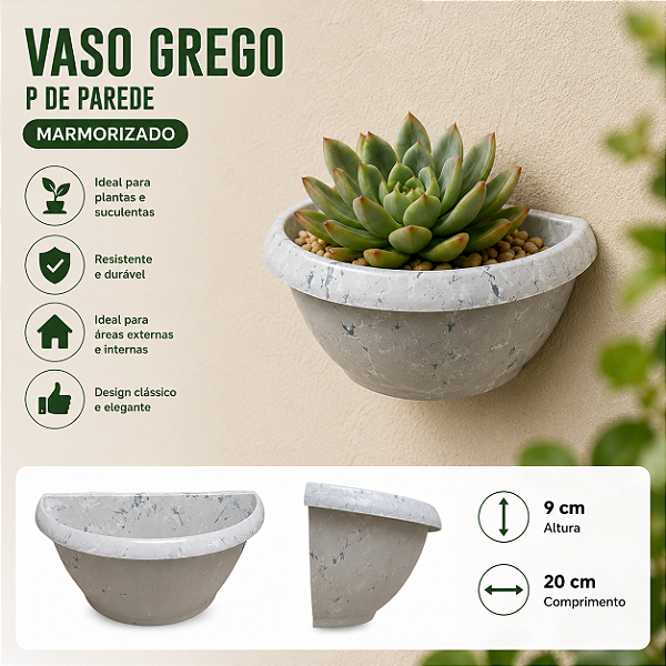 Vaso Grego Meia lua de Parede Marmorizado Plástico 820 Ml 20x10x9cm 3UD