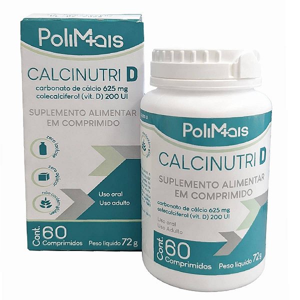 Suplemento Alimentar Calcinutri D 625mg+200UI PoliMais 60 Comprimidos