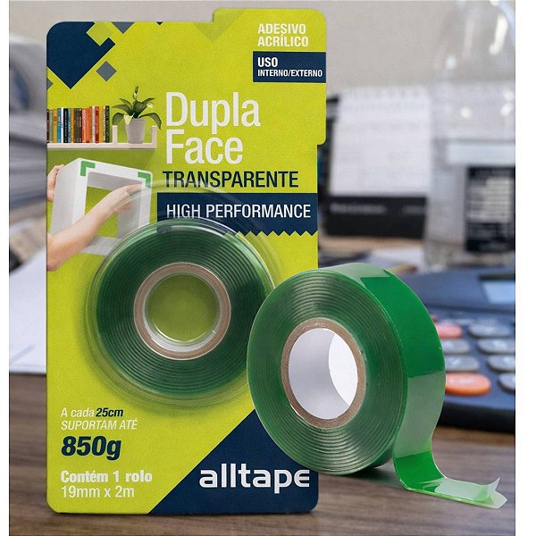 Fita Dupla Face Transparente Extra Forte VHB Alltape 19mm x 2 Mts
