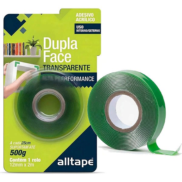 Fita Dupla Face Transparente Extra Forte VHB Alltape 12mm x 2 Mts