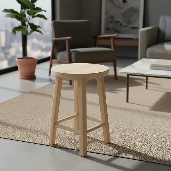 Banquinho Banqueta de Madeira Pinus Cru 41cm Resistência e Qualidade Cagema