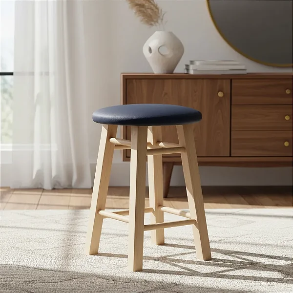 Banco Banqueta 45 Cm em Madeira Pinus com Assento Estofado Reforçado Cagema