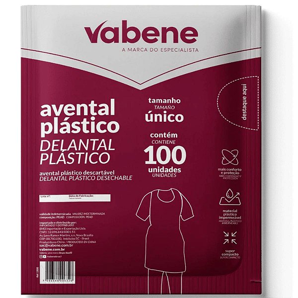 Avental Plástico Descartável Vabene C/ 100 Unidades Branco