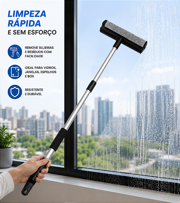 Rodo Limpa Vidros Cabo Extensível 2 Em 1 Limpa E Seca Limpador 25CM Superpro