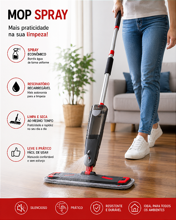 Mop Spray Limpa e Seca com Reservatório Recarregável + Refil Superpro