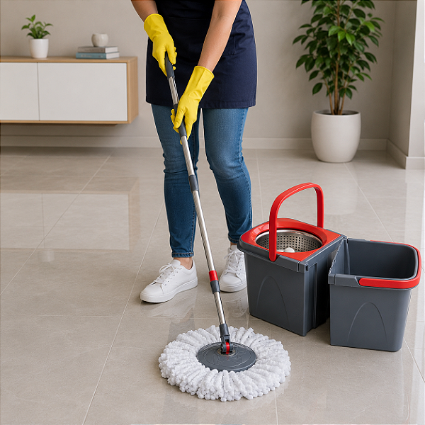 Mop de Limpeza Reforçado Duas Águas Com Cesto Inox Cabo e 2 Refis Superpro