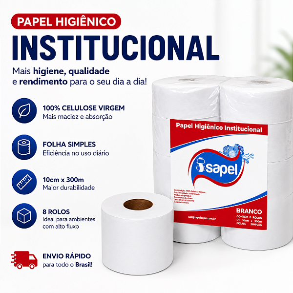 Papel Higiênico Rolão Isapel 300m Folha Simples Branco 8 Rolos