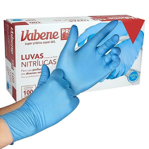 Luva Nitrílica Azul M Descartável Caixa 100UN CA 44.048 VABENE