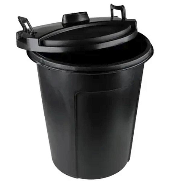 Cesto Grande 60 Litros Preto Multiuso Com Tampa E Trava 3UD