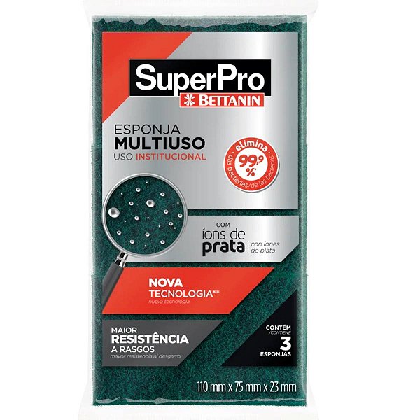 Esponja de Limpeza Pesada Multiuso Verde e Amarela Superpro Kit com 3 Unidades
