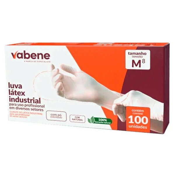 Luva Látex Industrial Descartável Com Pó 100 Und. M Vabene