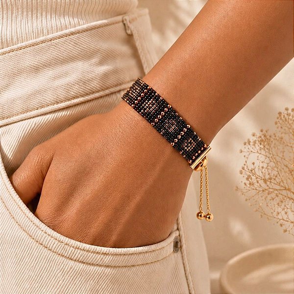 Pulseira Miyuki com Cristais Ouro Velho
